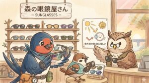 サングラスが並ぶ眼鏡屋さんのイラスト